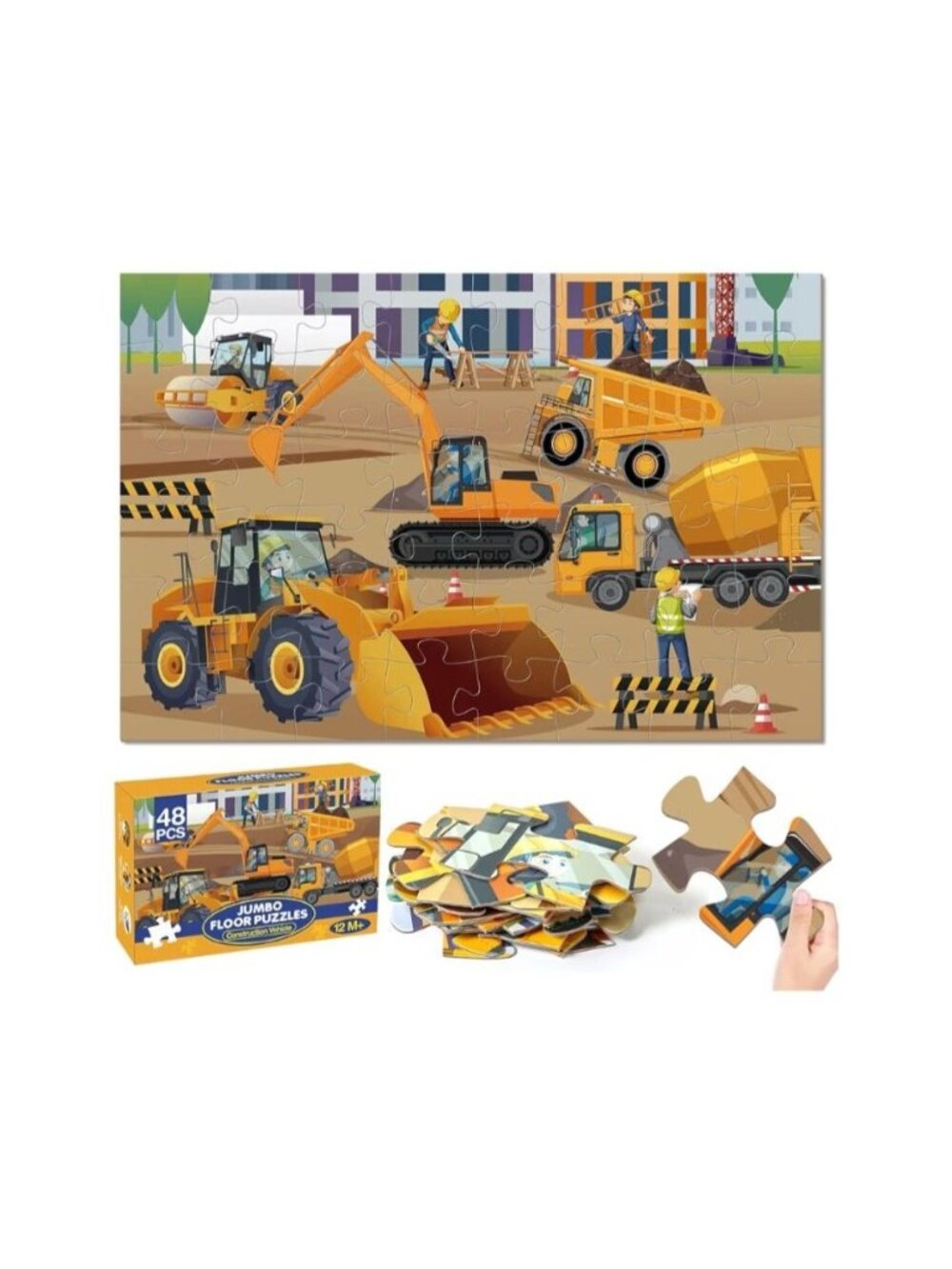 48-Piece Jumbo Construction Vehicle Floor Puzzle Large Easy-Grip Pieces Gift